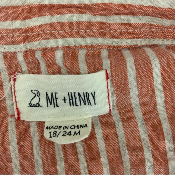 Me + Henry Orange and Gray Woven Onesie - Picture 4 of 5